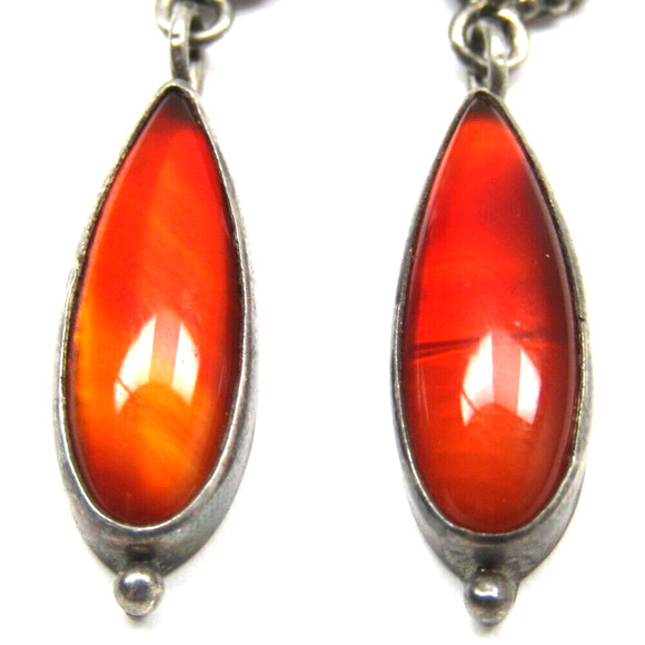 Sunwest Silver Co Sterling Navajo Amber Teardrop Earrings w/ Peridot Cabochon - Picture 3 of 4